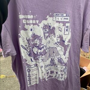 Purple Graphic Tee with Anime Design